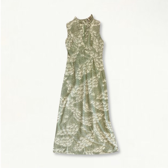 Vintage 1960s Mary Martin Florida Green Sleeveless Long Dress with Gold Detail - Picture 10 of 13